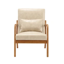 Mid-Century Modern Accent Chair Set Of 2, Upholstered Comfy Lounge Arm Reading Chair With Pillow, Single Sofa Chair With Solid Wood Frame & Soft Cushion For Living Room, Bedroom, Balcony - 卡其色 - 查看 5