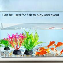 10株仿真水族箱植物 - PVC材质，逼真水生植物，DIY水族箱造景装饰，适用于中小型水族箱 - 彩色 - 查看 6