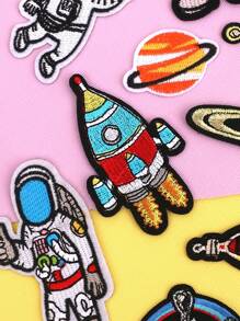 14pcs Astronaut & Planet Polyester Embroidered Patches, Multiseason Apparel & Accessory DIY Summer, School