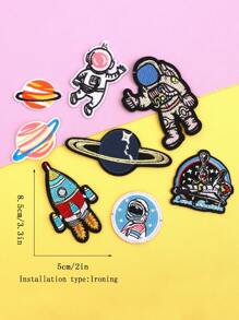 14pcs Astronaut & Planet Polyester Embroidered Patches, Multiseason Apparel & Accessory DIY Summer, School