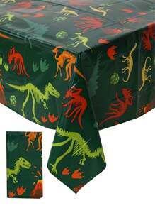 1Pc/3Pcs 220*130cm Dinosaur Style Waterproof And Anti Fouling Plastic Tablecloth, Disposable Tablecloth Cover For Dinosaur Themed Parties, Desktop Decoration For Birthdays And Parties