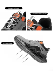 欧洲尺码宽型钢头安全鞋，防挤压和防刺穿，时尚运动跑步休闲商务男鞋 - 灰色 - 查看 5