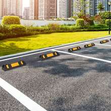 LILIIN Rubber Wheel Stop Parking Barrier For Garage, 2 Pieces, 60 X 12 X 10 Cm Black + Yellow, Rubber Parking Stopper Wheel Block Parking Barrier Collision Protection With Reflective Strips For Garage And Parking Spaces - 2 Pieces - View 3