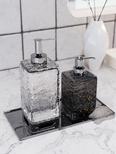 1 pieza Botella de loción y botella espumosa para champú, gel de ducha, acondicionador, jabón líquido, 300ml/400ml Botella de plástico gris y blanco con ondas de agua recargable y vacía, artículos de tocador de baño, fácil de limpiar y usar, decoración de otoño para el hogar, de vuelta a la escuela