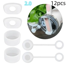 Bộ 6/12 nắp ống hút chống tràn, tương thích với cốc 40oz/30oz, bao gồm nắp ống hút, nút chặn rò rỉ và phụ kiện nút chặn tràn - 2.0 màu trắng trong suốt - Xem 9