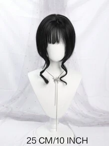 DIY 动漫角色扮演假发带刘海 24 英寸合成短直发黑色假发双长可拆卸爪夹马尾自然短直发洛丽塔假发女士适合万圣节圣诞派对