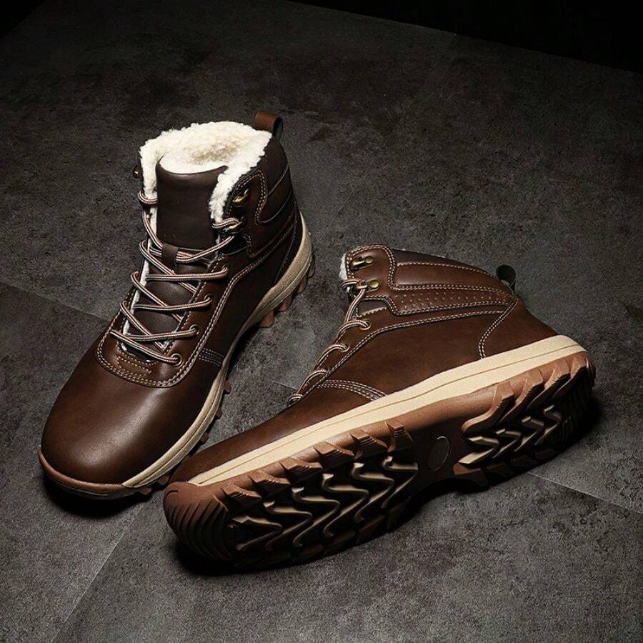 Mens Hiking Boots  Winter Warm Snow Boot Water Resistant Non Slip Soft Lined - Coffee Brown - View 1