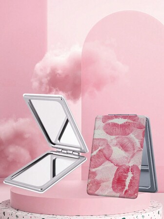 1pc Sexy Lip Print Vanity Folding Hand Mirror, Lightweight And Compact, High-Quality Silver-Colored Nano Plating Framed, Detailed And Suitable For Multiple Occasions,Makeup,Cheap,Room Decor,Vanity,Travel,Bedroom,Makeup Accessories,Mirror,Vanity Mirror,Mini Mirror,Compact Mirror,Mirror Small,Hand Mirror,Cheap,Stocking Stuffers,Makeup,Makeup Tools,Cheap Stuff,Gifts,Gifts For Women,Christmas Gifts