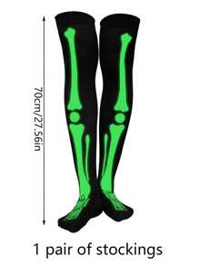 1 Set Of Halloween Skeleton Gloves Dark Wind Glow-In-The-Dark Bone Ghost Stage Costume Props, Skeleton Gloves Stockings Party Background Accessories, Luminous Skeleton Gloves Stockings Set Home Decoration Decorations, Suitable For Costume Parties, Halloween Decorations, Holiday Parties Decorated Skeleton Costumes