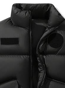 Men's Winter Casual Padded Vest, Stand Collar, Sleeveless, Solid Color