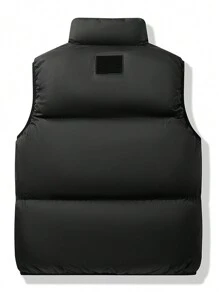 Men's Winter Casual Padded Vest, Stand Collar, Sleeveless, Solid Color