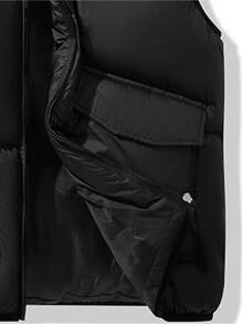 Men's Winter Casual Padded Vest, Stand Collar, Sleeveless, Solid Color