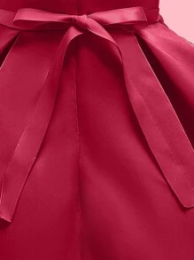 Vestido de princesa de fiesta para niña con bordado 3D, chaleco colorido y bajo con cola al estilo palaciego - Rojo - Ver 5