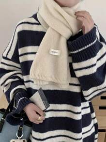 1条女士纯色针织保暖加厚多功能装饰围巾，适合冬季搭配女士配饰 - 米色 - 查看 2