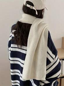 1条女士纯色针织保暖加厚多功能装饰围巾，适合冬季搭配女士配饰 - 米色 - 查看 3