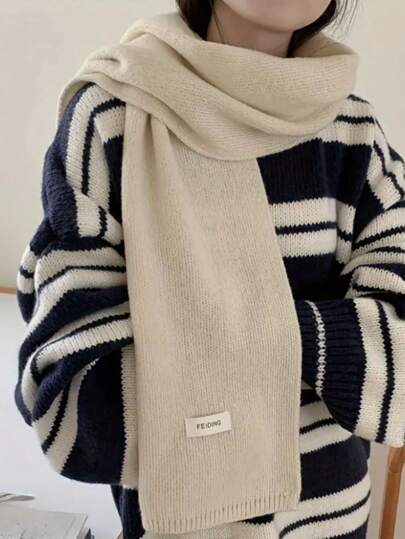 1pc Women Solid Color Knitted Warm Thick Versatile Decorative Scarf, Suitable For Winter Accessories Women