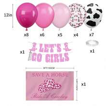32pcs Cowgirl Party Backdrop Decorations Include 1 Piece Pink "Save A Horse Ride A Cowboy" Flag, Pull Flag, 12 Inch Pink Cow Print Balloon Set Pink Confetti Pink Helium Latex Balloons For Cowgirl Birthday Party - Multicolor - View 3