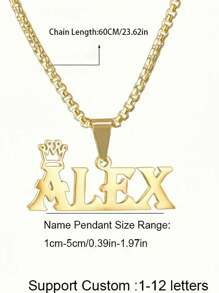 1 chiếc dây chuyền thép không gỉ, mặt dây chuyền hình vương miện và tên tùy chỉnh, mặt dây chuyền chữ cái cho nam giới, quà tặng sinh nhật/Ngày của Cha, màu bạc, vàng, phong cách, thời trang mùa thu, cổ điển, quý tộc, giản dị, đơn giản, tùy chỉnh, cá nhân hóa, độc đáo, quà tặng lý tưởng cho anh ấy, gia đình, bạn bè, cô ấy, bạn trai, bố, con trai, để đeo hàng ngày, dự tiệc, ngày Valentine, lễ tốt nghiệp. - Nhiều màu - Xem 4