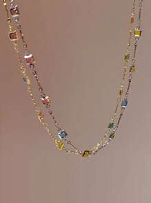 1 pieza Collar colgante de luna y corazón con circonita cúbica microincustrada chapado en oro de 18k, para hombres y mujeres, cadena de garras con gota de agua de lujo con rhinestones soldados, perfecto para bodas y compromisos