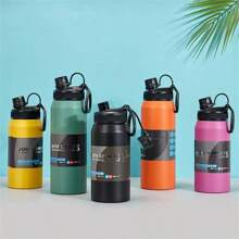 1pc Simple Large Capacity Stainless Steel Insulated Water Bottle Outdoor Hiking Sports Portable Straight Design Water Cup Customized