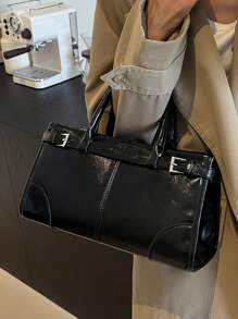 Nuevo bolso mensajero elegante y sencillo de moda, bolso de hombro y bandolera casual vintage de piel de PU para uso diario, compras, bolso de mujer elegante - Negro - Ver 3