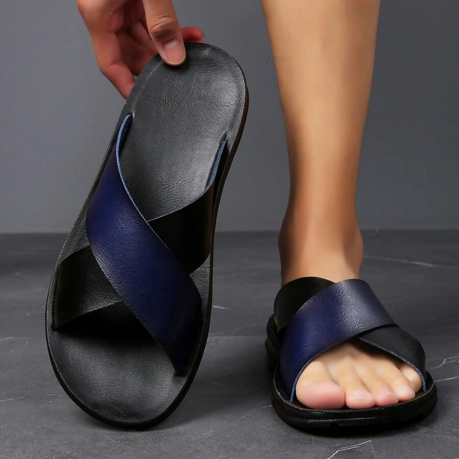 New Summer Crossed Strap Color Block Sandals, Men's Casual Outdoor Holiday Beach Fashion Personalized Flat Slippers