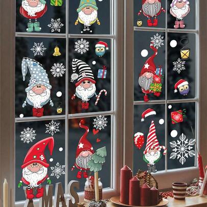 6 套彩色圣诞窗贴、圣诞老人窗贴、冬季玻璃家居装饰、圣诞窗贴装饰、派对装饰、圣诞节