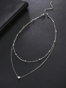 1 件女士不锈钢双层串珠 A-Z 26 心形字母项链，情人节生日礼物 - 信件系列 - 查看 6