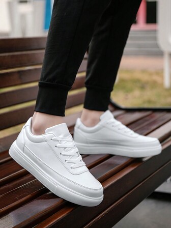 (Talla ligeramente pequeña) Zapatillas deportivas de estilo casual, minimalistas y cómodas con cordones blancos para hombre, de estilo romántico y moderno para el colegio
