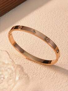 1pc Titanium Steel Bracelet, Mirror Polished, Vacuum Coated, Anti-Fading, Clover & Rhinestone Decor, Classic & Fashionable Style, Suitable For Daily Wear - Bracelet - View 6