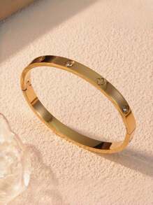 1pc Titanium Steel Bracelet, Mirror Polished, Vacuum Coated, Anti-Fading, Clover & Rhinestone Decor, Classic & Fashionable Style, Suitable For Daily Wear - Bracelet - View 4