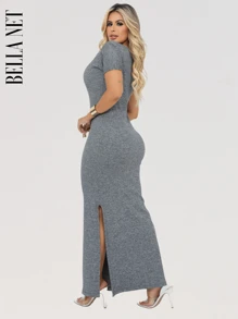 BELLA  NET KIT 2 Long Dresses With Sleeves And Side Slits, Beautiful Foreign Fashion - Màu xanh hải quân - Xem 4