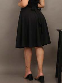 Wrap Skirt With Adjustable Bow Women's Fashion Formal Modest - Black - View 3