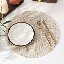 CHARMCCI 1/4 Set Round Woven Placemats, 15-Inch Woven Rim, Machine Washable Polyester, Ivory White - Multicolor - View 4