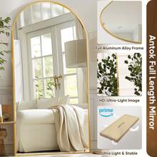 Antok Full Length Mirror, 81"X41" Oversized Arched Floor Mirror Freestanding, Full Body Mirror Floor Standing Mirror With Stand For Bedroom, Hanging Mounted Mirror For Living Room Cloakroom Home Decor Back To School Room Decor School Supplies - 金色 - 查看 5