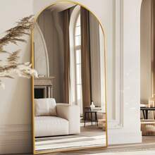 Antok Full Length Mirror, 81"X41" Oversized Arched Floor Mirror Freestanding, Full Body Mirror Floor Standing Mirror With Stand For Bedroom, Hanging Mounted Mirror For Living Room Cloakroom Home Decor Back To School Room Decor School Supplies - 金色 - 查看 2