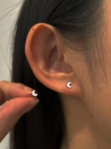 925 Sterling Silver Exquisite Cubic Zirconia Moon Stud Earring For Women Exquisite Tiny Mini Crescent Geometry Earrings Fine Jewelry For Daily Party Gift