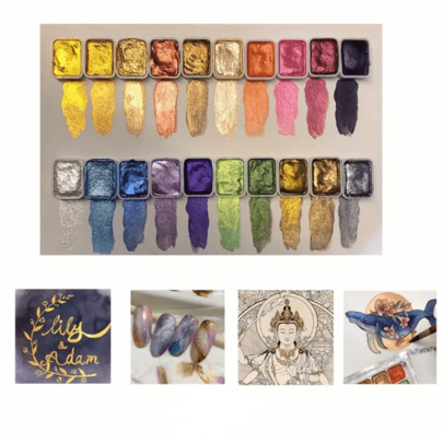 20 Colors Glitter Pearl Watercolor Paint Gold & Silver Dust Nail Art Painting Solid,Back To School,School Supplies