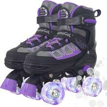 Roller Skates For Kids Boys Girls, Adjustable Quad Skates With Light Up Wheels For Toddler Little Kids Ages 6-12, Beginners Outdoor Sports - Purple - View 2