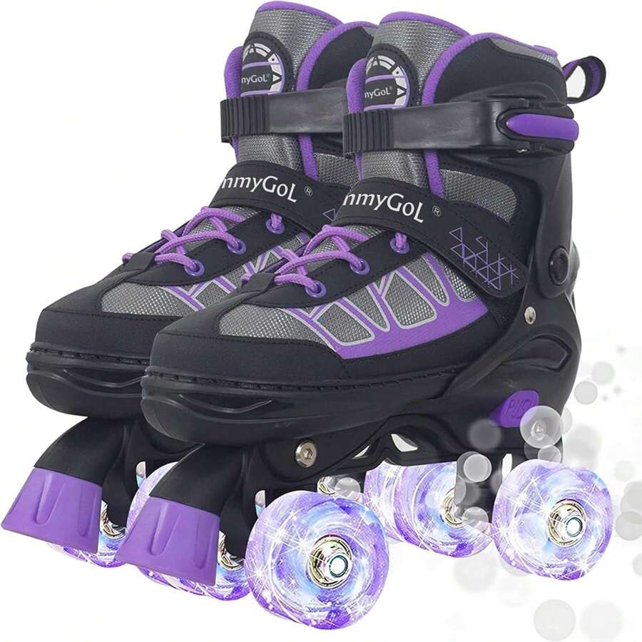 Roller Skates For Kids Boys Girls, Adjustable Quad Skates With Light Up Wheels For Toddler Little Kids Ages 6-12, Beginners Outdoor Sports