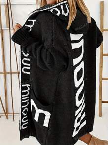 1pc Women's Letter Hoodie Casual Simple Daily Soft Knit Warm Cardigan Long Sleeve