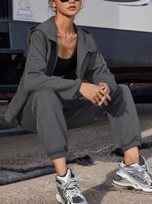 Conjunto deportivo de 2 piezas para mujer: Top deportivo grueso y pantalón deportivo grueso, ropa deportiva para exteriores - Gris - Ver 3