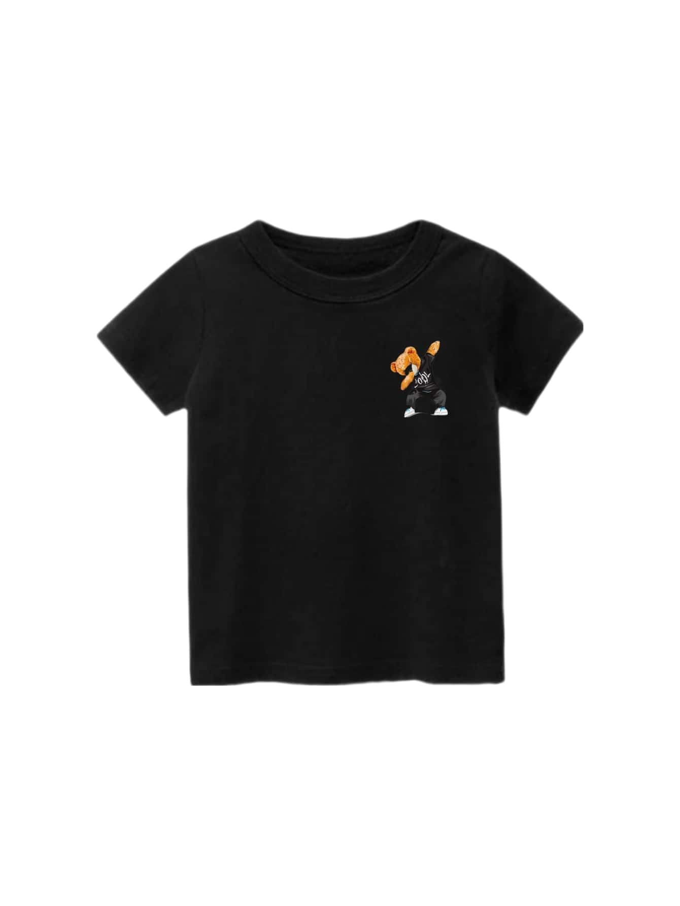 CAMISETA PRETA DE MENINO INFANTIL BLUSA MANGA CURTA COM ESTAMPA PEQUENA URSO APONTANDO - Preto - Visão 1