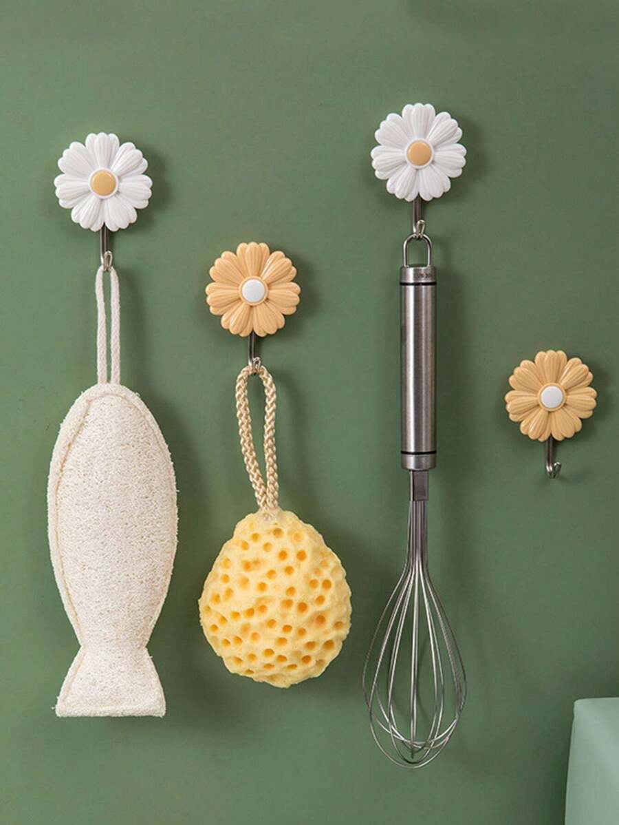 花朵造型随机墙钩，自粘式挂钩，适用于家居装饰、收纳、整理、整理、挂钩、钥匙架、衣架、浴室用品、浴室工具 - 花朵掛鉤 - 查看 1