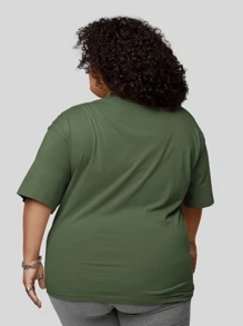 Women's Plus Size T-Shirt Print Crying Can Last For A Night Premium - Dark Green - View 5