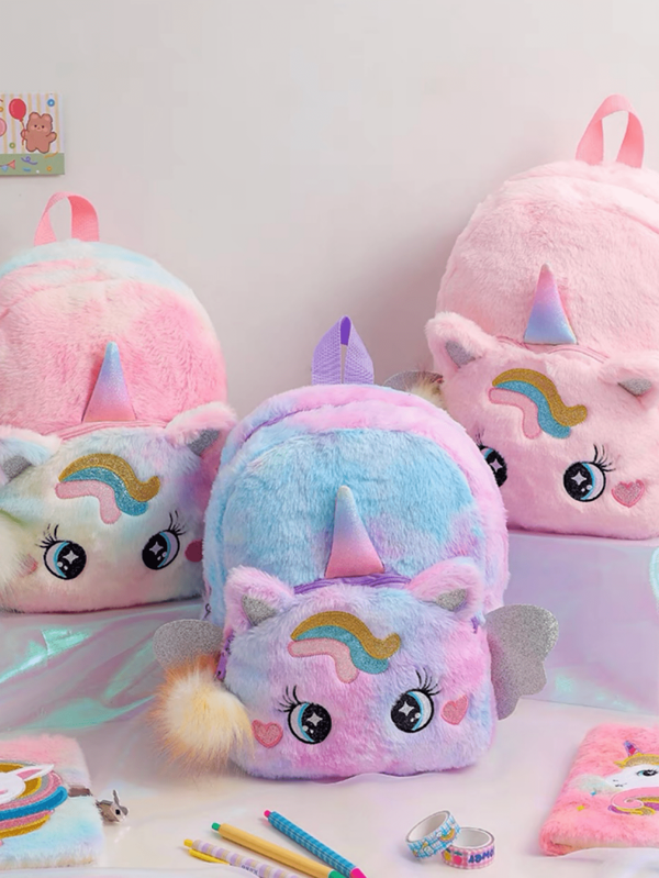 T60 Mochila / Bolsa Infantil De Pelúcia / Fofa / De Unicórnio Para Meninas / Escola