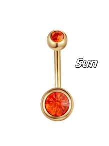 1pc Fashionable Stainless Steel Cubic Zirconia Golden Belly Button Ring, Suitable Navel Belly Ring Navel Jewelry Navel Piercing Bar Belly Rings Navel Nail Navel Rings Belly Piercing Jewelry For Women And Girls Daily Wear