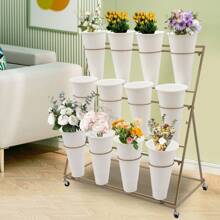 ZhdnBhnos LINSIE Flower Display Stands With 12 Buckets, Flower Buckets For Cut Flowers 3 Layers Movable Plant Display Stand 12 Cut Flowers Container Heavy Duty Moving Iron Plant Cart Shelf On Wheels For Patio Lawn Garden Flower Bar (SQ-2) The Best Gift/Present For Family&Friends Happy Christmas - 金色 - 查看 4