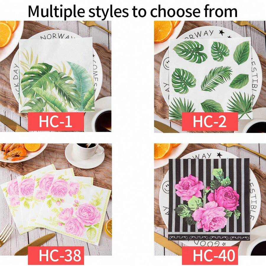 20 chiếc/gói khăn ăn tiệc in hình, trang trí hoa giấy lụa nhiều màu - 20 chiếc khăn ăn in hình - Xem 1