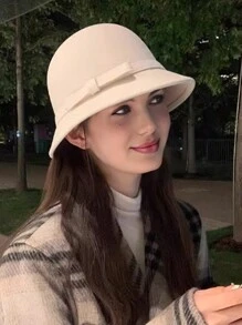 1 件女士羊毛毡帽，优雅法式复古波西米亚风休闲帽，温暖冬季渔夫帽，适合日常佩戴